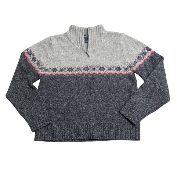WOOLRICH SWEATER FAIR ISLE 100% LAMBS WOOL WOMENS M HICKORY SNOWFLAKE TWO TONE - Picture 1 of 7